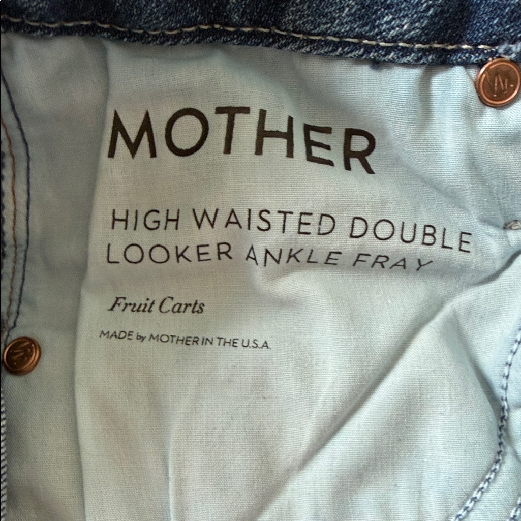 Mother Light Blue High-Waisted Double Looker Ankle Jeans